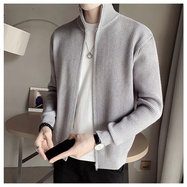 Áo Khoác Len Cardigan Cổ Đứng Phong Cách Hàn Quốc Thời Trang Xuân Thu 2021 Cho Nam