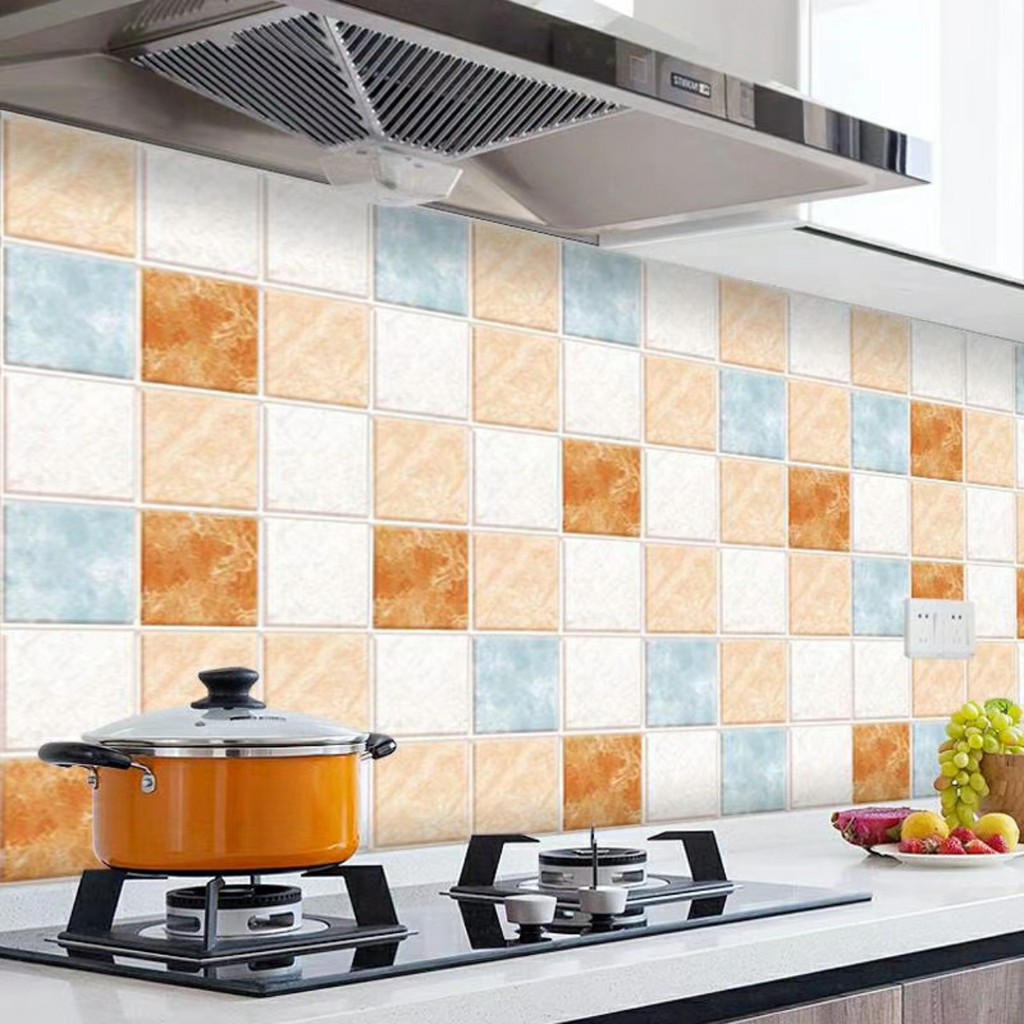 Decal dán bếp tráng nhôm GẠCH XEN MÀU khổ rộng 60cm ( giá bán 1 mét dài tới)