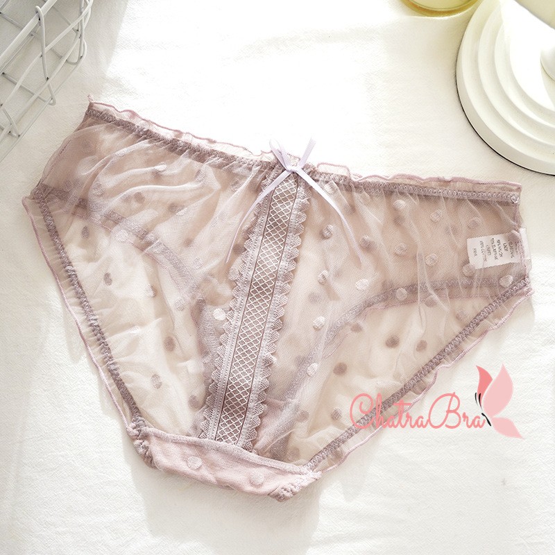 Quần lót voan ren cao chấp chấm bi xuyên thấu siêu sexy