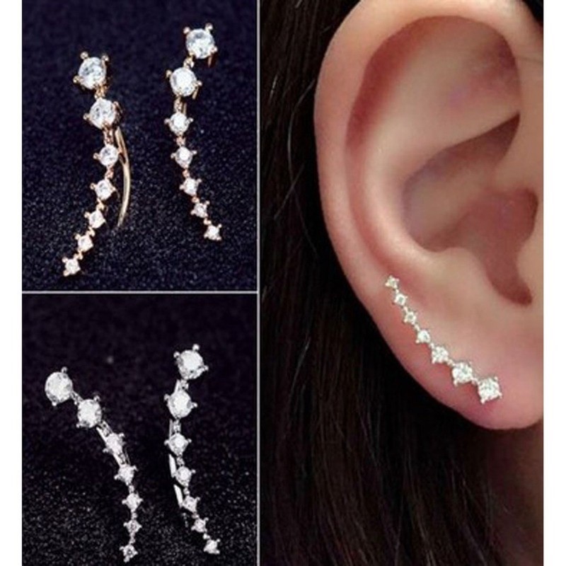 Khuyên tai móc kẹp Bông tai kiểu móc kẹp đính kim cương giả & đá zircon lấp lánh