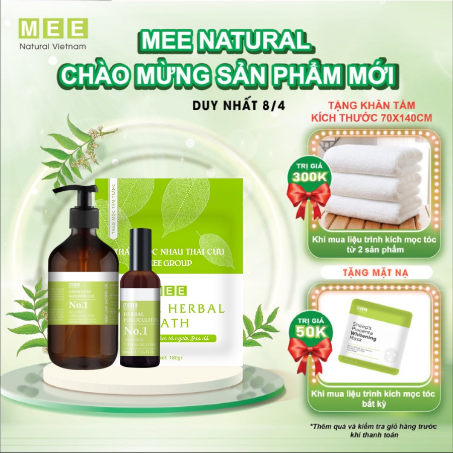 Viêm nang lông, viêm lỗ chân lông MEE NATURAL - 01 Sữa tắm + 01 tắm trắng + 01 xịt viêm nang lông 100ml