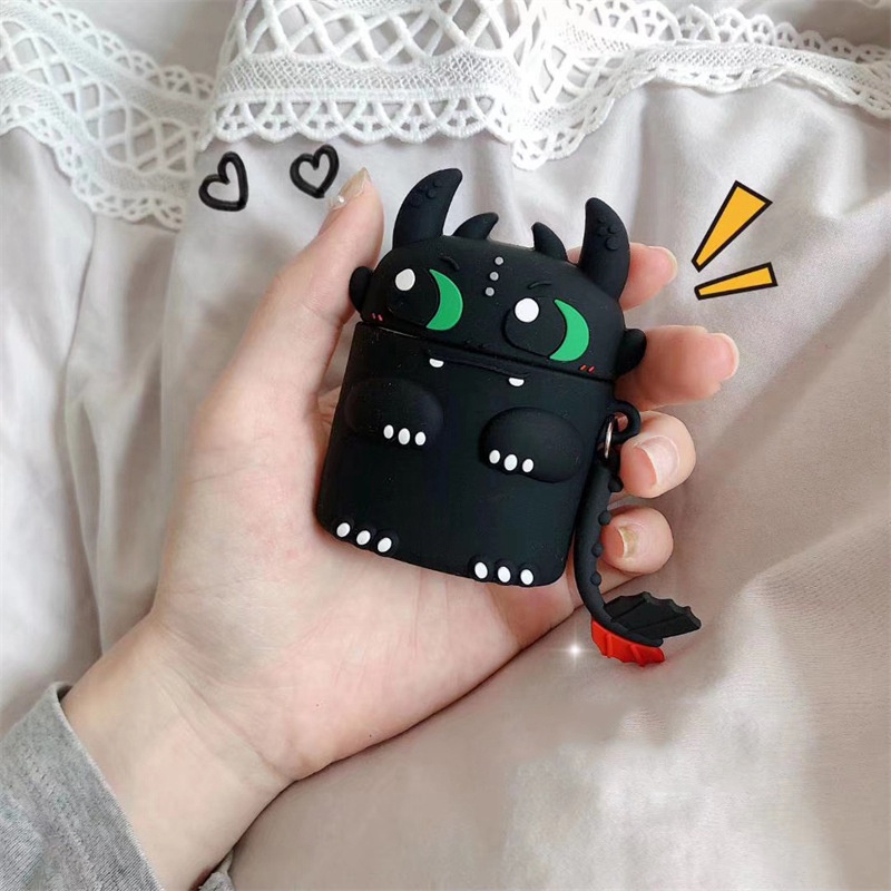 Vỏ bảo vệ hộp sạc tai nghe thích hợp cho Airpods 1 2 3 Pro bằng silicon họa tiết hoạt hình 3D dễ thương kèm móc tiện lợi