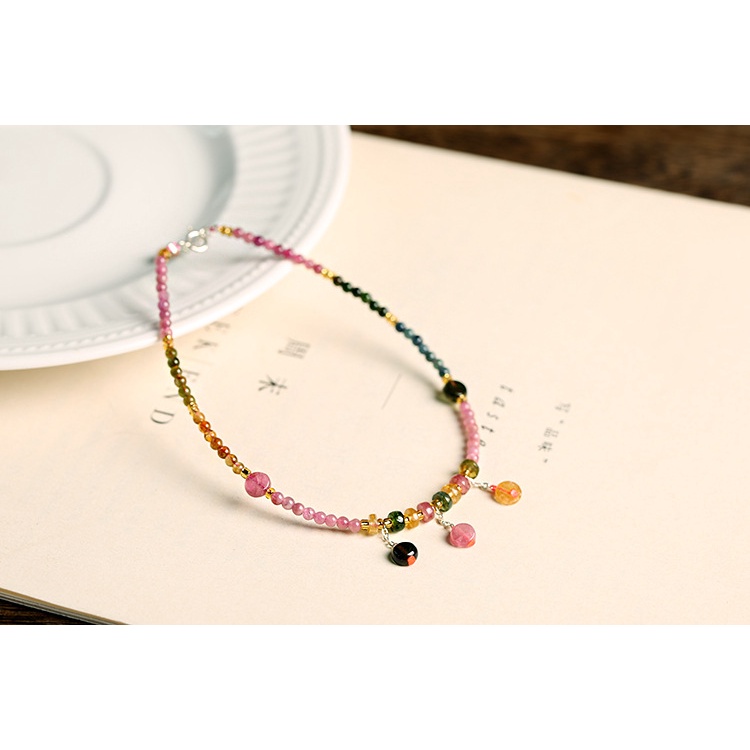 [Hàng Mới Về] Lắc Chân Bạc S925 Đính Hạt Tourmaline Tự Nhiên Thời Trang Xuân Hè Cho Nữ