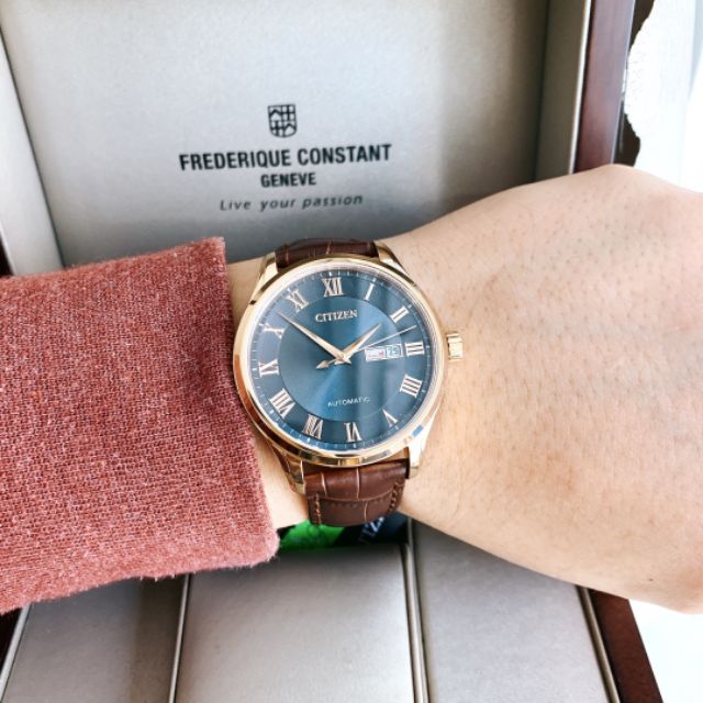 Đồng hồ nam Citizen Automatic Dây Da Mặt Xanh xách tay chính hãng
