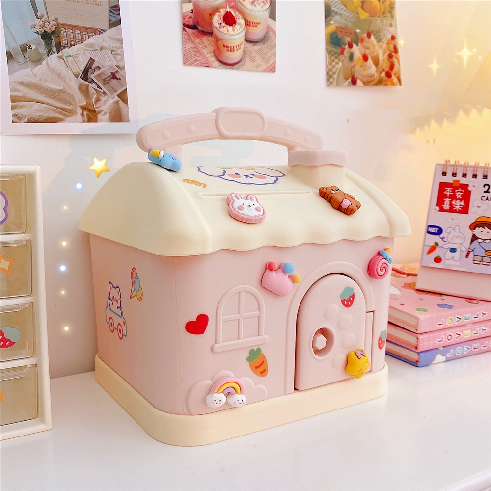 1 Ống Heo Tiết Kiệm Bằng Nhựa Hình Ngôi Nhà Hoạt Hình Dễ Thương