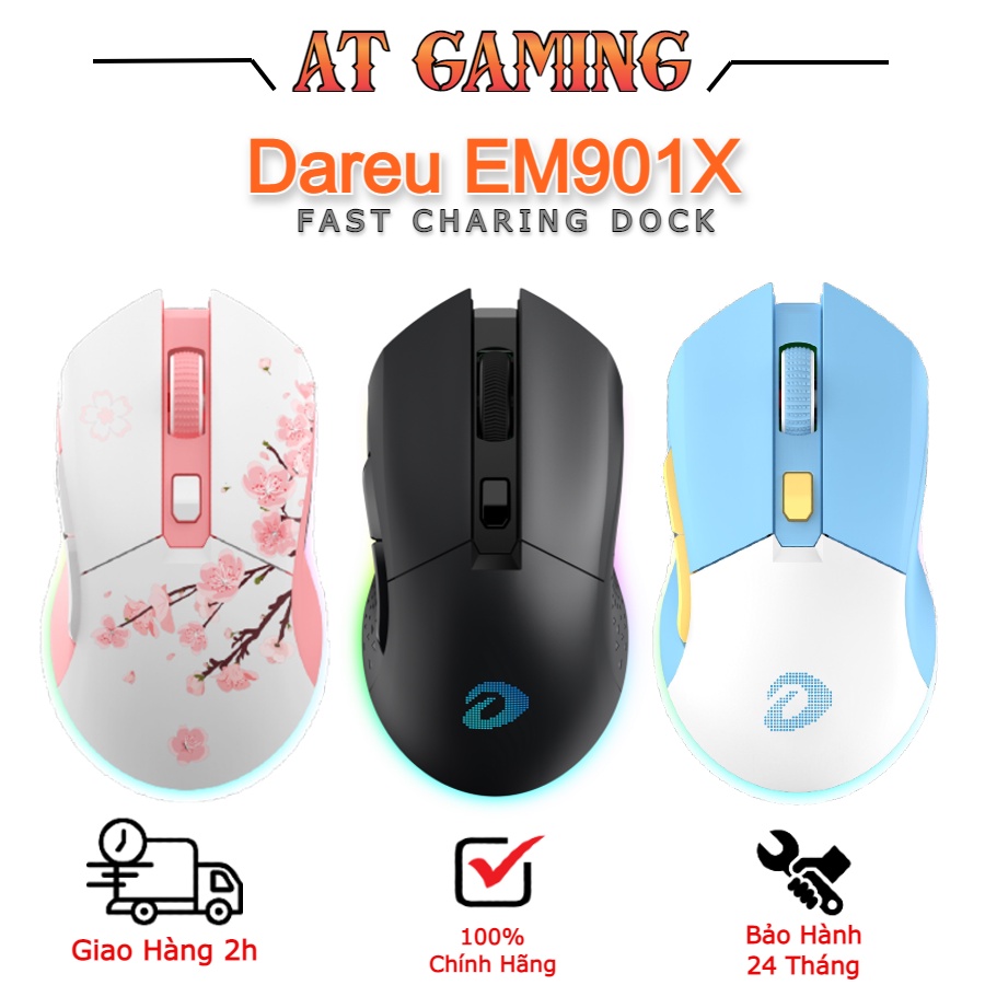 Chuột không dây Gaming DAREU EM901X RGB (BLACK / PINK / BLUE-WHITE) - SUPERLIGHT, FAST CHARING DOCK