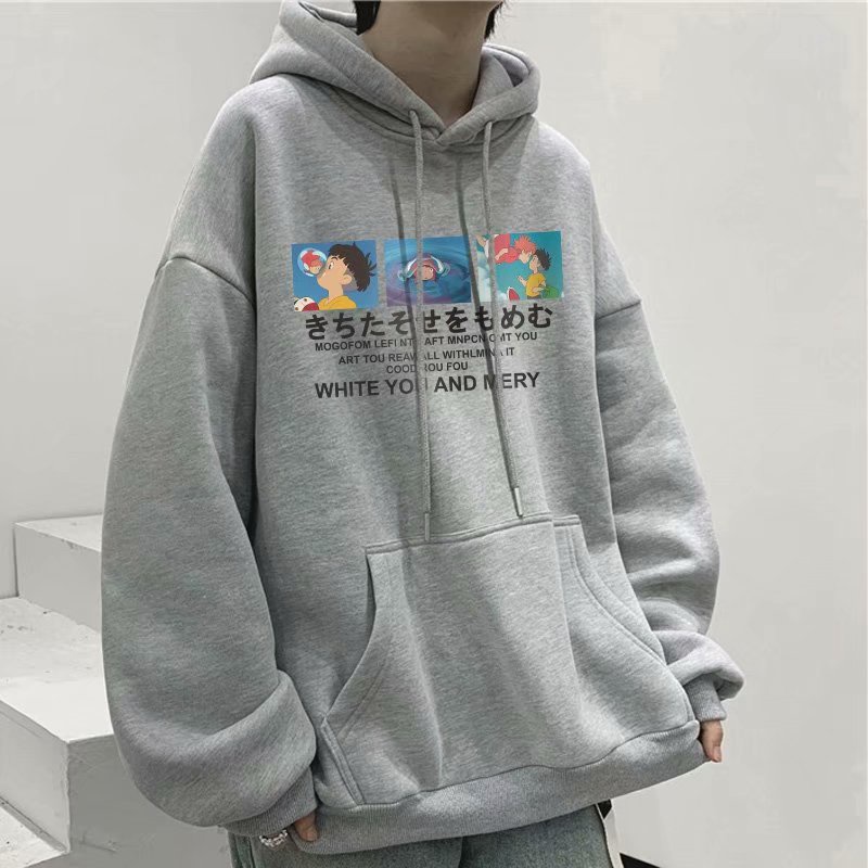 Áo hoodie dáng rộng in hình hoạt hình 5 màu sắc thời trang phong cách Nhật Bản dành cho nam (M-8XL)