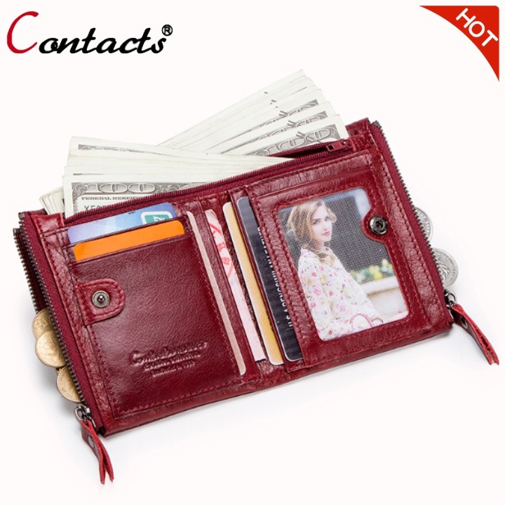 2022 Contact N0029 - Bảo Hành 2 Năm - Bóp Ví Đứng Nam Bỏ Túi Da Ngựa Điên Men Wallet Genuine Bò - Nam Nữ