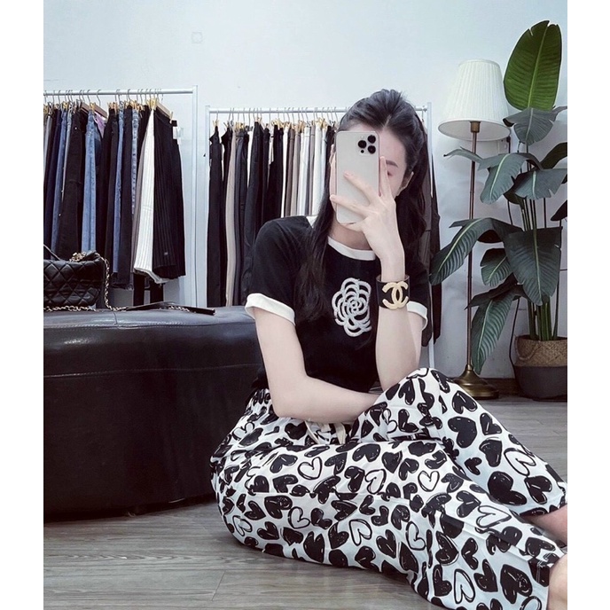 Sét thun áo Tay ngắn quần hoạ tiết siêu xinh chuẩn mẫu ảnh th