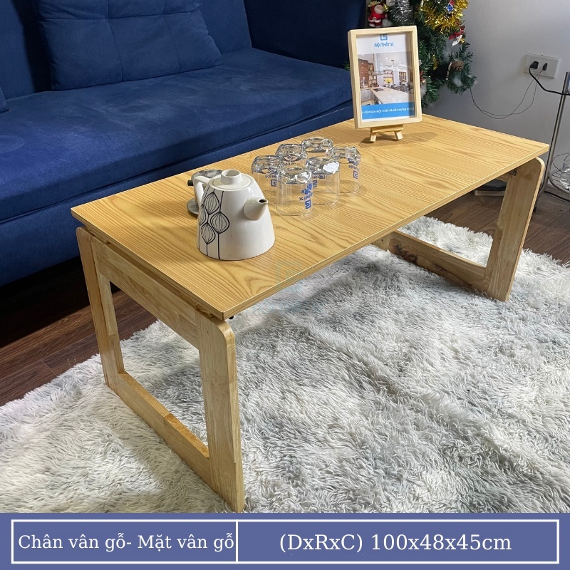 Bàn trà, bàn sofa, cafe 2 mặt bàn chân gỗ tự nhiên mặt kích thước lớn có thể gấp gọn tiết kiệm không gian