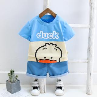 Mùa Hè Trẻ Em Bé Trai Bé Gái Quần Áo Trẻ Em Hoạt Hình Vịt Quần Áo Trẻ Sơ Sinh Phù Hợp Với Trẻ Tập Đi Áo Thun Quần Bộ Đồ Thể Thao Thông Thường Cho Bé