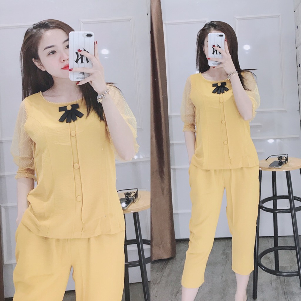 Đồ bộ mặc nhà dánh cho nữ chất liệu đũi mềm quảng châu siêu thấm hút mồ hôi-DUI85