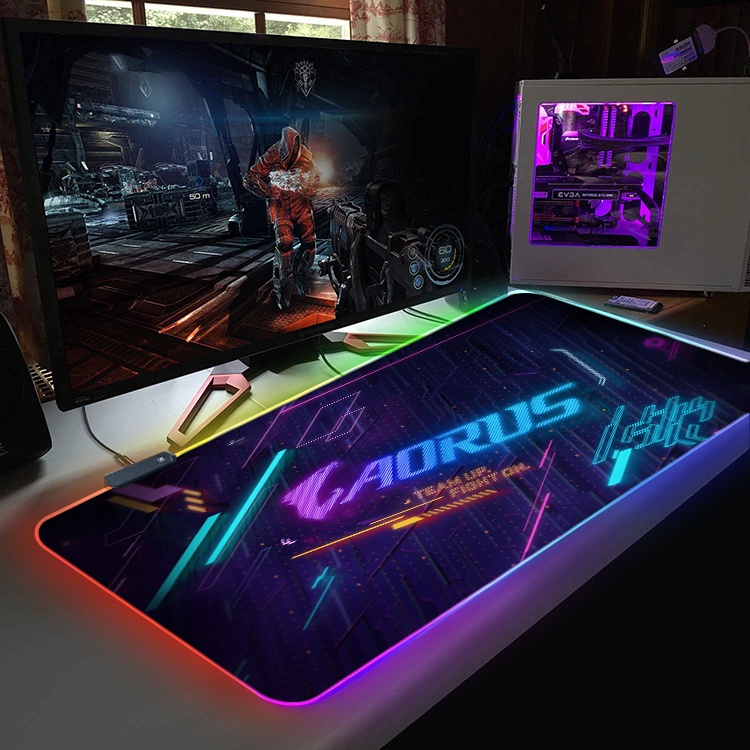 Lót Chuột, Pad Chuột LED RGB Custom ROG, AORUS, MSI, COSAIR, LOGITECH Size Lớn 80x30/ 90x40CM FUGEAR