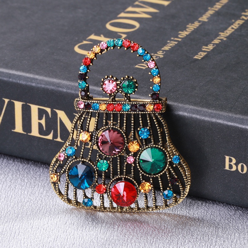 Trâm Cài Áo Hình Túi Xách Đính Đá Pha Lê 2 Màu Thời Trang Cổ Điển Cho Nữ