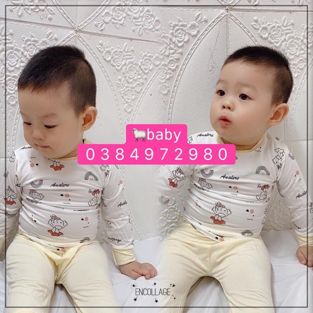 Bộ Dài Tay Ava ler Họa Tiết Động Vật Nền Trắng Dễ Thương Cho Bé (6-19kg)