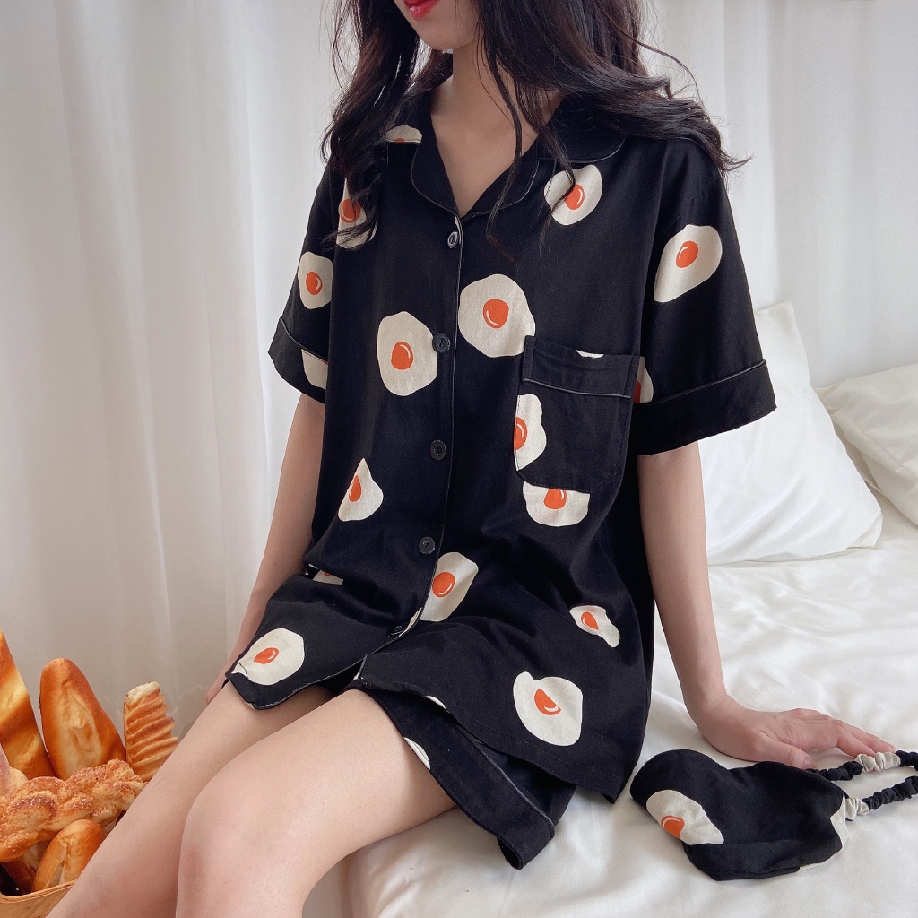 Bộ Đồ Ngủ Vải Cotton In Hoạt Hình Quả Trứng Kiểu Hàn Quốc Dễ Thương Cho Các Cặp Đôi