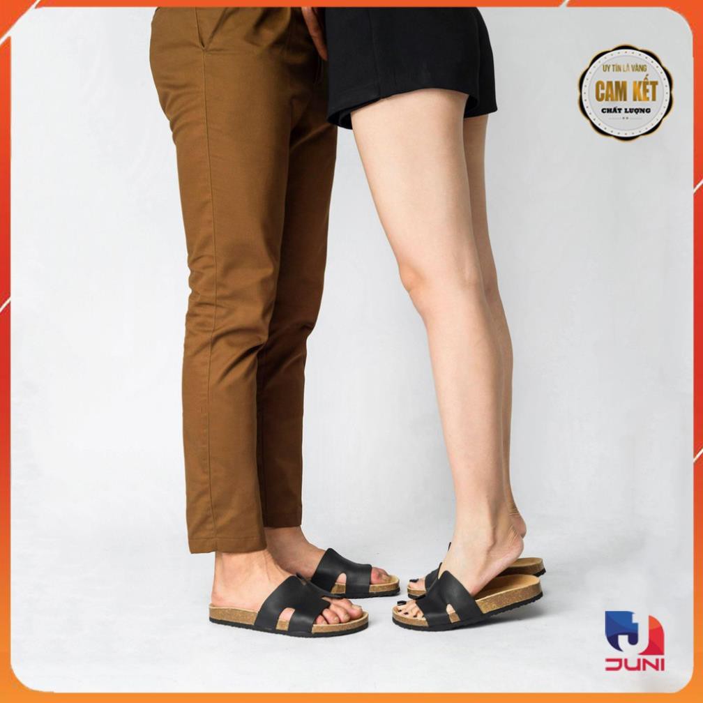 [DA BÒ THẬT] D04-Dép da chữ H Birken Bioline Unisex (Đế trấu) - Juni Store