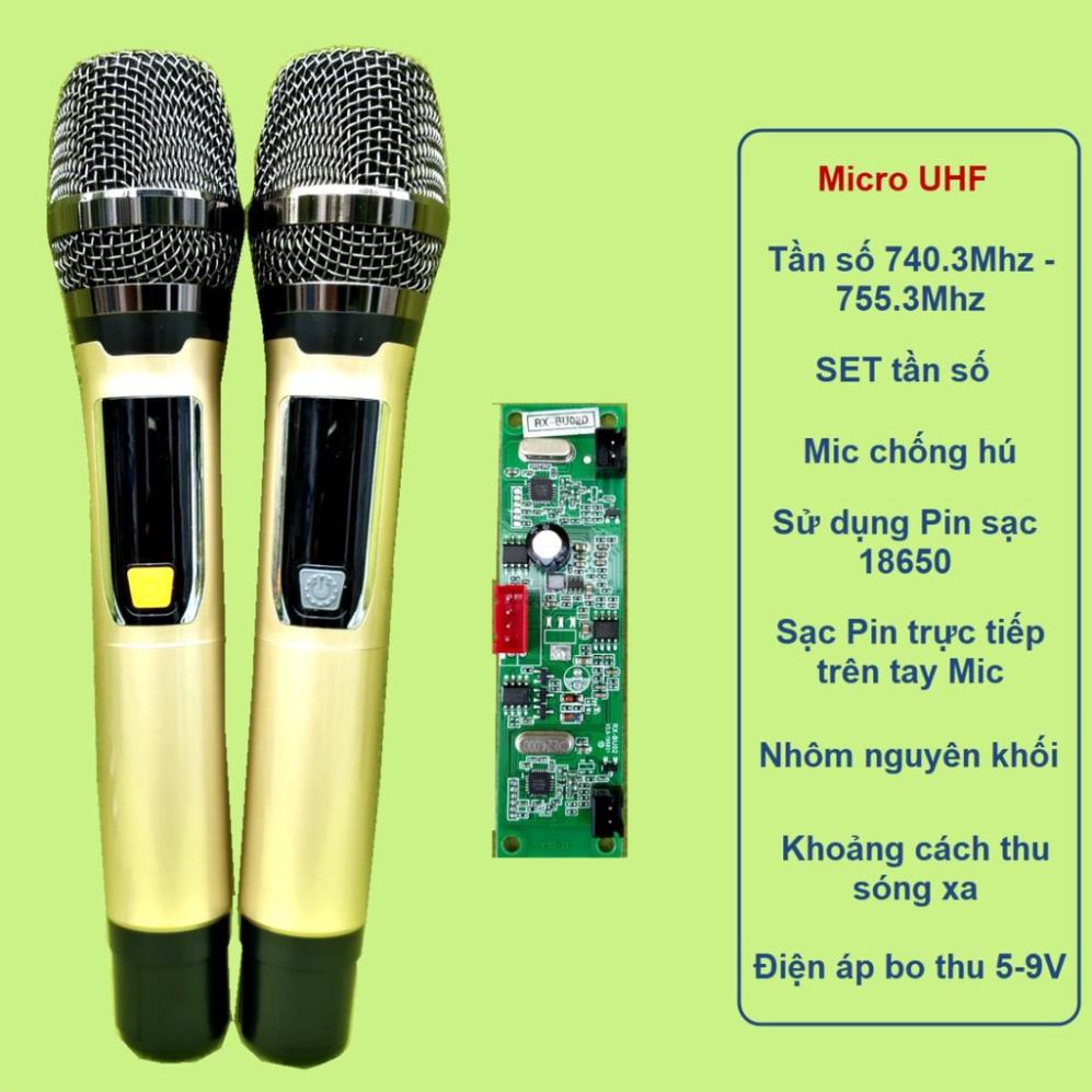 Mạch loa kéo 3 tấc đôi DSP Reverb Echo có chống hú - Equalizer 5 Band 2 kênh độc lập kèm Mic UHF chống hú Pin 18650