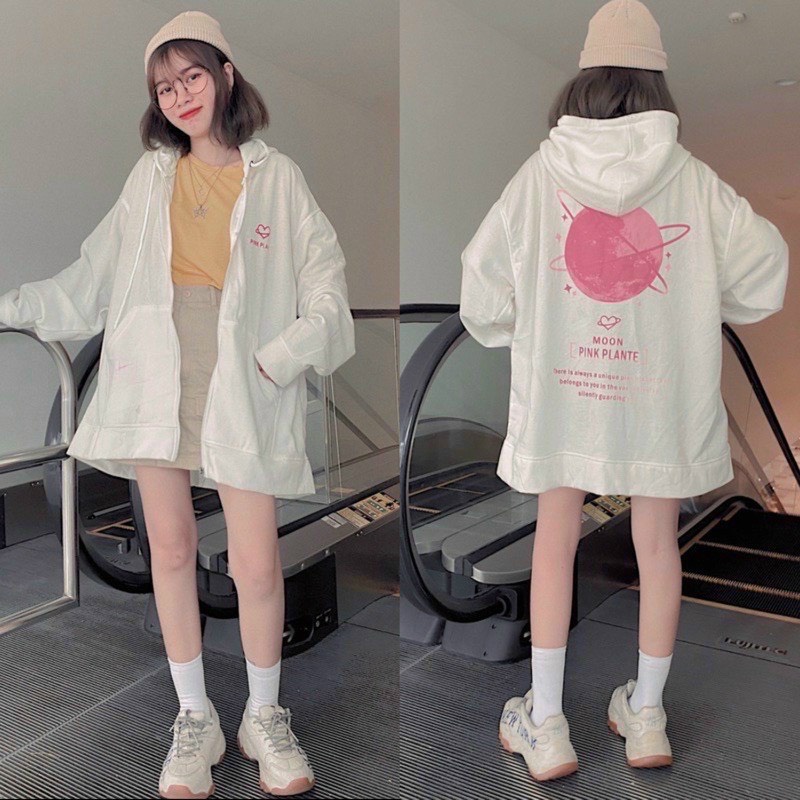 Áo khoác Hoodie nỉ FE PINK PLANTE MOON Dây Kéo form rộng ulzzang Unisex áo nỉ bông nữ AKN24 Guvia | WebRaoVat - webraovat.net.vn