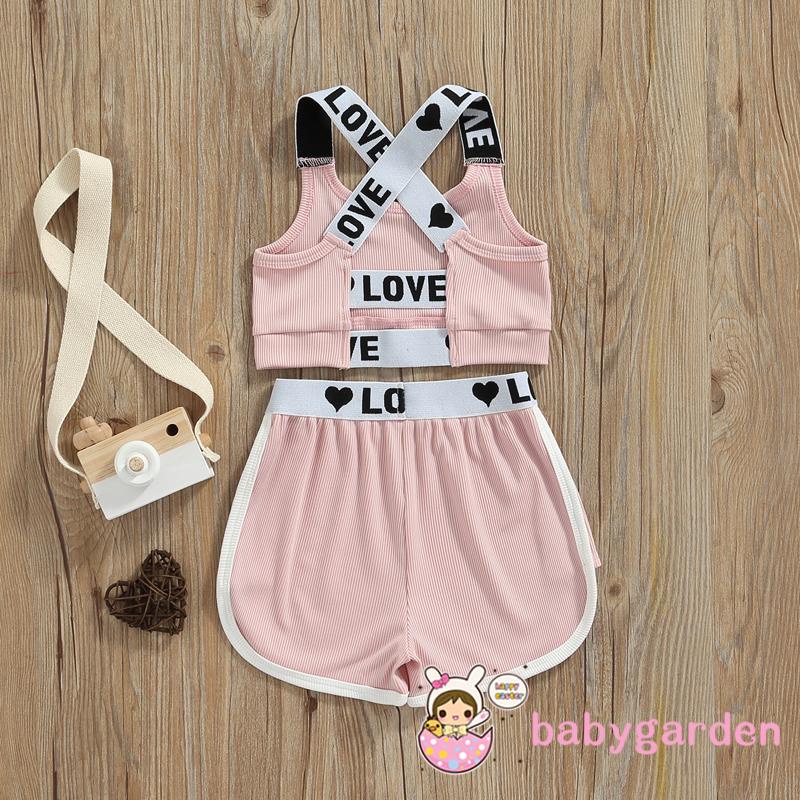 Bộ Áo In Chữ + Quần Short Lưng Thun Thời Trang Mùa Hè Cho Bé Gái 1-6 Tuổi