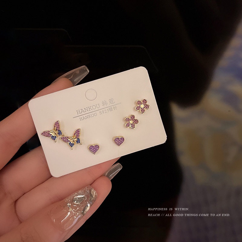 Bộ Khuyên Tai Hình Hoa Bướm Màu Tím Phong Cách Mới 2022