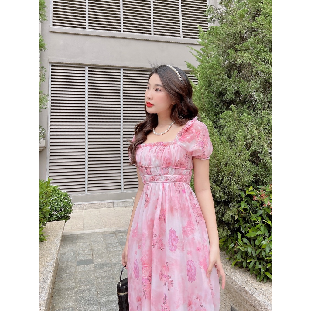 Đầm xòe hoa cổ vuông tạo kiểu bồng xếp ngực Ellis dress DD06