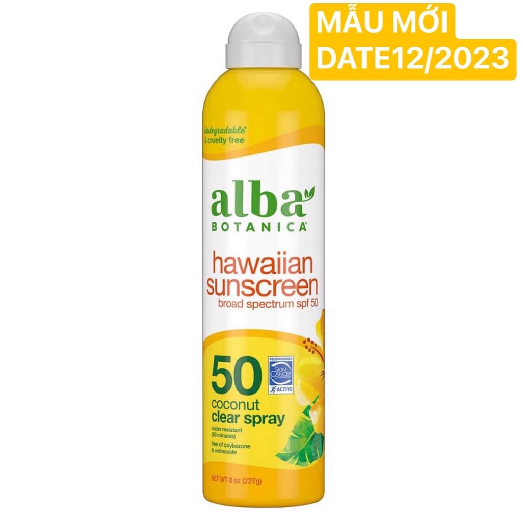 Kem Chống Nắng Dạng Xịt Alba Botanica Hawaiian SPF 50 USA