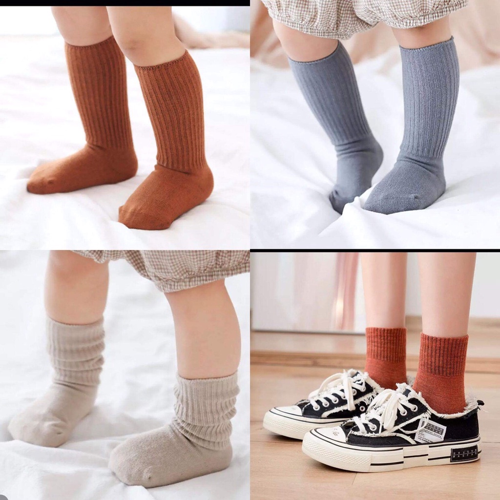 Set 5 Đôi Tất Trẻ Em Cao Cổ 100% Cotton Tất Cho Bé Trai Bé Gái Từ Sơ Sinh Đến 9 Tuổi màu trơn