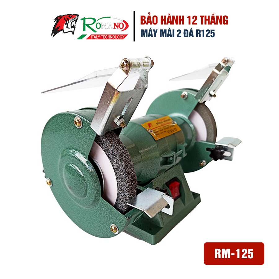 Máy mài hai đá ROMANO R125 R150 nhỏ gọn làm bóng, tạo nhám kim loại tiện lợi