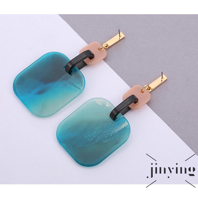 GETNOIVAS Đôi khuyên tai vuông đính hạt nhựa vuông nhiều màu phong cách Hàn Quốc cho nữ