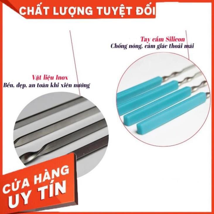 BẾP [ƯU ĐÃI! SHOP MỚI] Xiên Nướng Inox - Xiên Que Nướng - Xiên Thịt Nướng 40cm - Tay cầm Silicon chống nóng - TIỆN LỢI