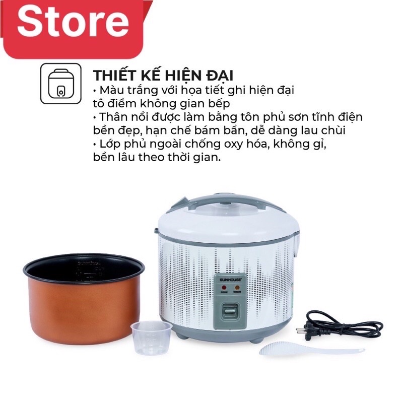 Nồi cơm điện 1.8L Sunhouse SHD8601 chính hãng bảo hành 12 tháng
