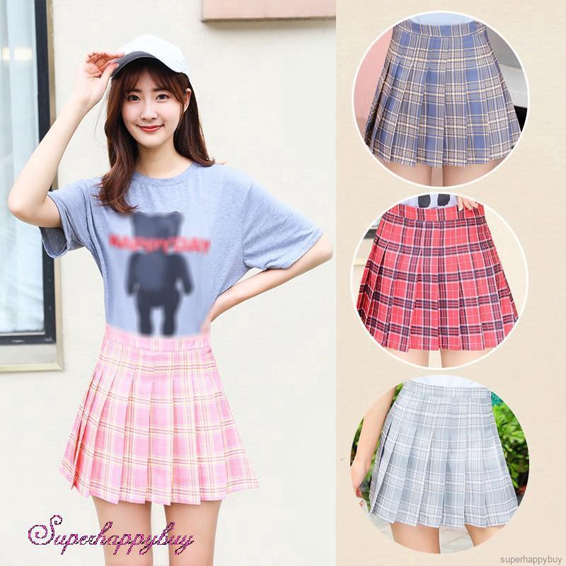 Plaid Mini Skirts Women High Waist Zipper Pleated A Line Fashion Skirts