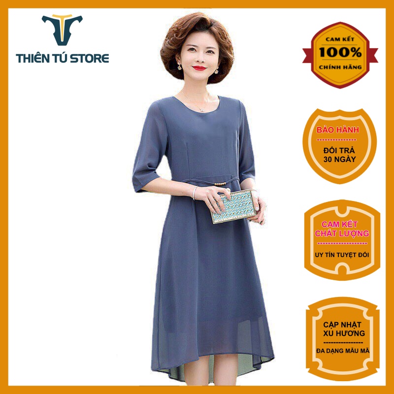 Đầm nữ trung niên dự tiệc sang trọng  Thiên Tú chất thoáng mát nhẹ , kiểu dáng lịch sự kín đáo tôn dáng