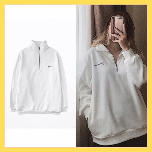 Áo nỉ cổ cao kéo khóa nữ - Sweater khóa cổ chữ ngực dáng rộng Ulzzang - CHAN CHAN STORE