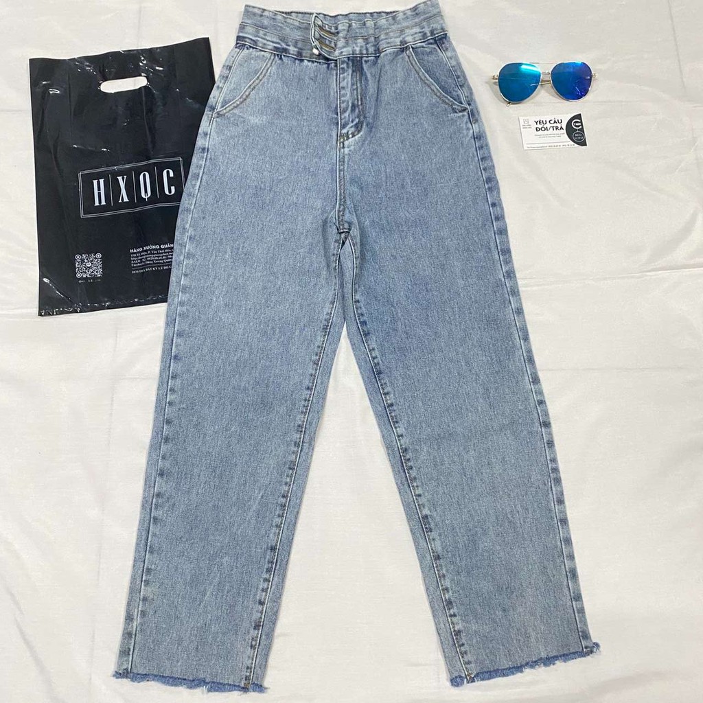 [Size S]Quần bò, quần Jeans nữ baggy lưng cao xanh nhạt Ulzzang Quảng Châu QDJ38