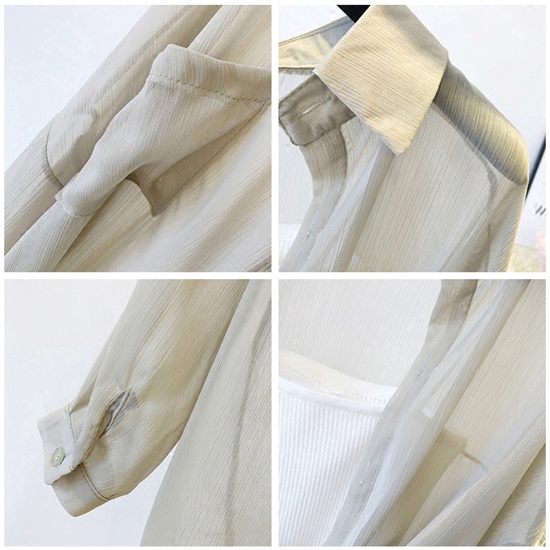 Áo Sơ Mi Voan Siêu Mỏng Dáng Rộng Phong Cách Hàn Quốc