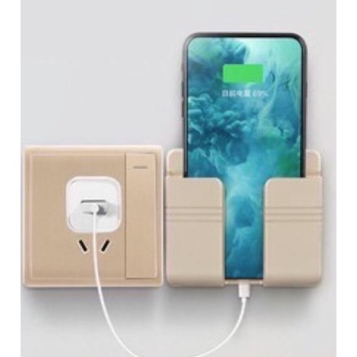 Kệ Dán Tường Để Remote, Đồ Dùng/ Giá Đỡ Sạc Điện Thoại - Có Móc Treo Giữ Dây Điện
