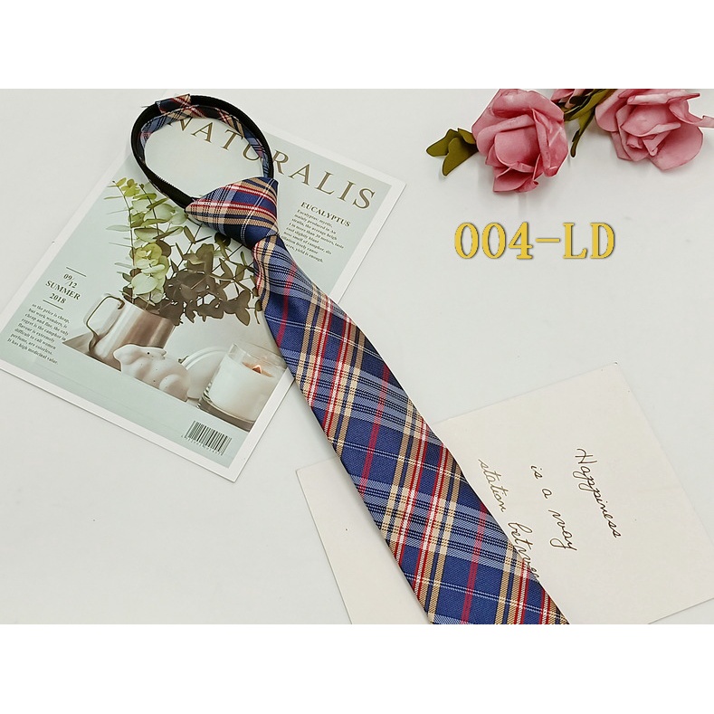 Cà Vạt Đồng Phục Học Sinh Nhật Bản Kẻ Sọc Caro Bản Hẹp 24H Không Cần Cà Vạt