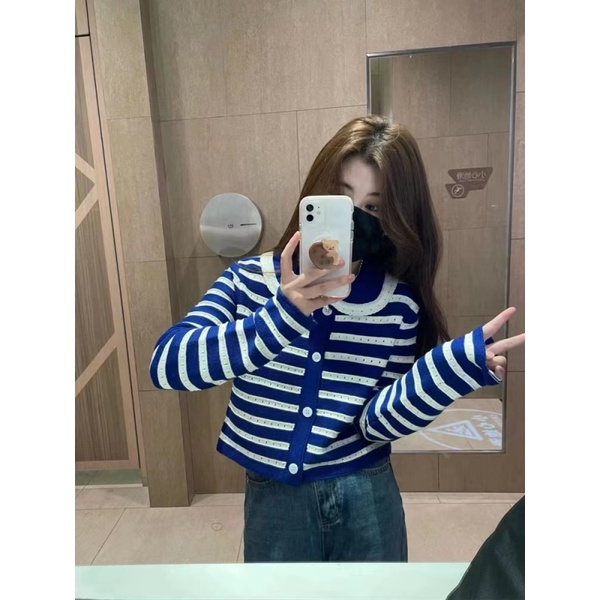 Áo Khoác cardigan Dệt Kim Tay Dài Hoạ Tiết Kẻ Sọc Thời Trang Mùa Thu Cho Phái Nữ