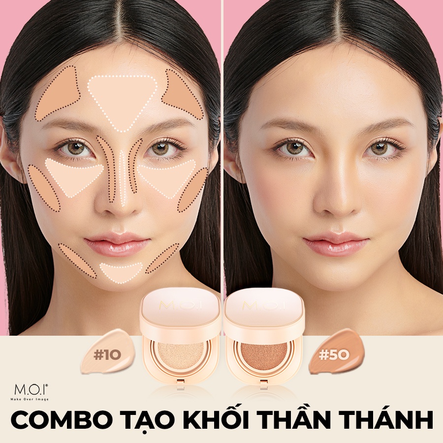 COMBO Cushion Chống nắng + Phấn phủ kiềm dầu - MOI Cosmetics Hồ Ngọc Hà