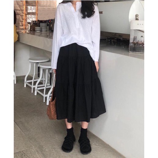 [ Mã FADIRECT5K giảm 5K đơn bất kỳ] Chân váy🦋SALE🦋 Dáng dài vintage siêu hot obiking hai màu đen trắng V13 | BigBuy360 - bigbuy360.vn