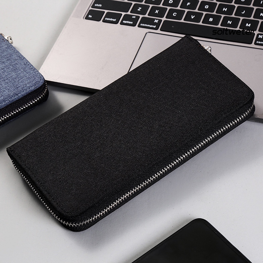 Ví cầm tay dáng dài vải canvas nhiều ngăn có khóa kéo thời trang dành cho nam