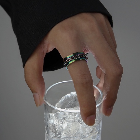 Nhẫn khui bia ánh lửa xích xoay titan đeo đôi cặp nam nữ tình yêu