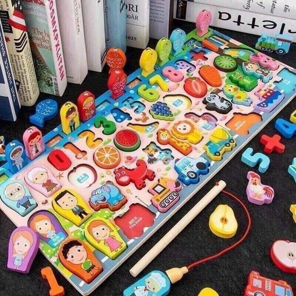 BỘ ĐỒ CHƠI CÂU CÁ NAM CHÂM KÈM BẢNG GHÉP HÌNH ẢNH CHỮ SỐ BABY COLOR MONTESSORI