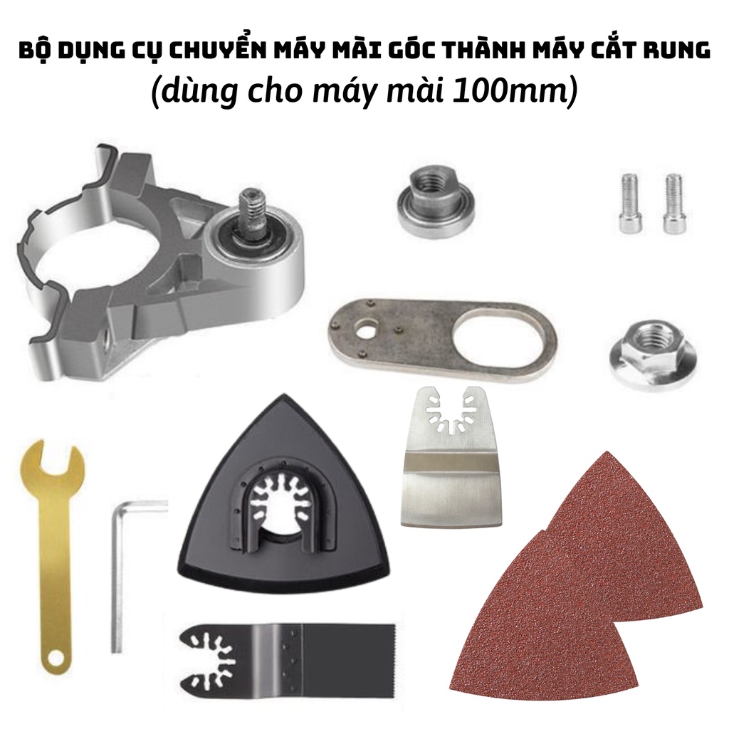 Bộ dụng cụ chuyển máy mài thành máy cắt rung tặng kèm phụ kiện lưỡi cắt và giấy nhàm cho máy mài góc 100mm