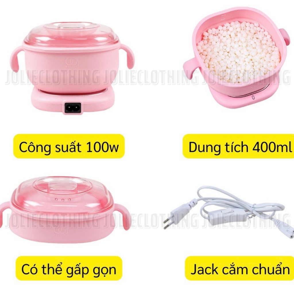 Combo triệt lông sáp wax nóng wax lông, nồi nấu sáp wax lông SILICON CHỐNG DÍNH, tặng mỡ trăn nguyên chất và bột cám gạo