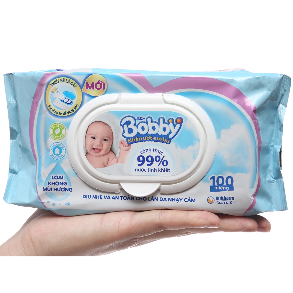 Khăn giấy ướt Bobby Nano 100 tờ không mùi