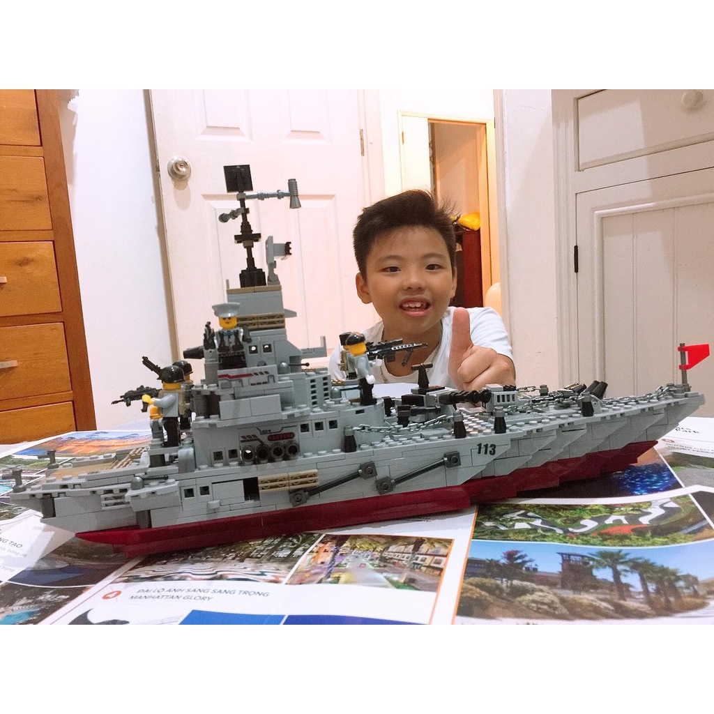 [1005 chi tiết] Đồ chơi lắp ráp Lego Tàu Tuần dương hạm, mô hình Lego máy bay, Lego thuyền chiến