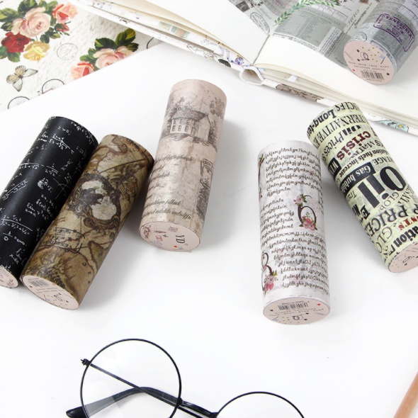 Washi Tape chủ đề vintage cuộn bản rộng 10cm dài 5m trang trí scrapbook, sổ tay planner,…